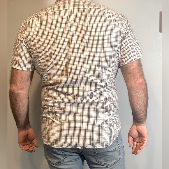 Banana Republic Stretch Soft Wash Slim Fit Casual Shirt Size L Earth Tone Grid - Picture 3 of 9